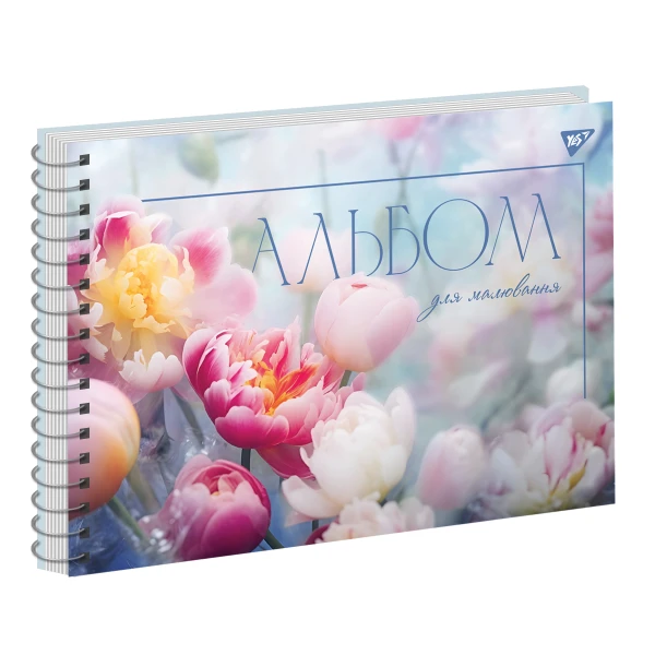 Альбом для малювання, А4 20 арк. 100г/м2, спіраль "Tulips" глітер, 130564 YES