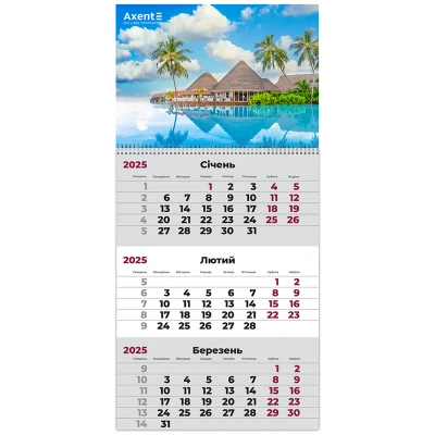Календар настінний квартальний 2025 р.,1 пр. Maldives 2, 8801-25-2-A