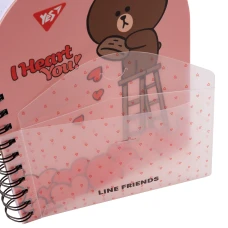 Блокнот В6+ 100арк., крапка, подв. cпіраль з пласт. кишенею "Line Friends", 151791 YES