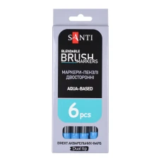 Маркер акварельний SANTI "Brush Marker" SWB-16, синій, двосторонній, 391072