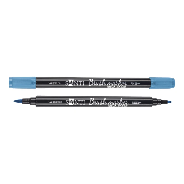 Маркер акварельний SANTI "Brush Marker" SWB-16, синій, двосторонній, 391072