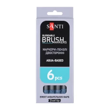 Маркер акварельний SANTI "Brush Marker" SWB-19, темно-синій, двосторонній, 391075