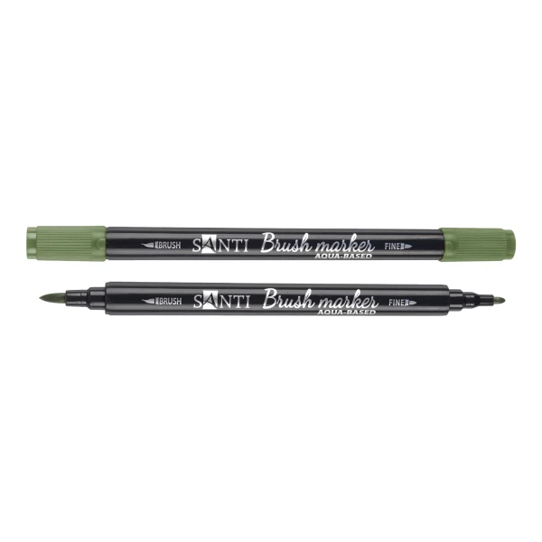 Маркер акварельний SANTI "Brush Marker" SWB-21, зелений хакі, двосторонній, 391077