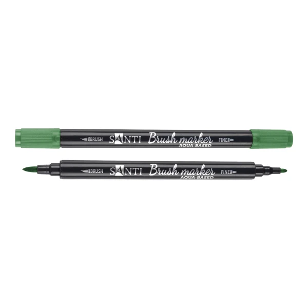 Маркер акварельний SANTI "Brush Marker" SWB-22, темно-зелений, двосторонній, 391078