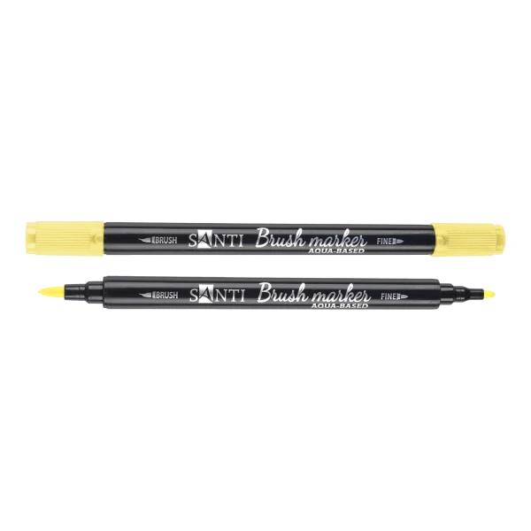 Маркер акварельний SANTI "Brush Marker" SWB-01, світло-жовтий, двосторонній, 391057