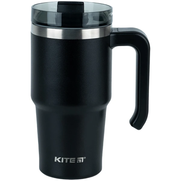 Термокружка з ручкою 600 мл, чорна, K24-1207-1 Kite