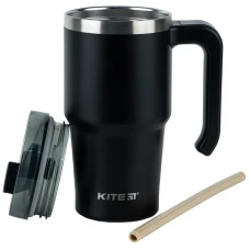 Термокружка з ручкою 600 мл, чорна, K24-1207-1 Kite