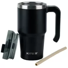 Термокружка з ручкою 600 мл, чорна, K24-1207-1 Kite