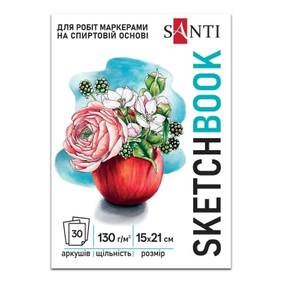 Скетчбук SANTI Blossom А5, 30 аркушів, склейка, 130г/м2., 743213