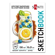 Скетчбук SANTI Fresh А5, 30 аркушів, склейка, 130г/м2., 743211