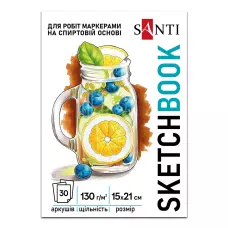 Скетчбук SANTI Fresh А5, 30 аркушів, склейка, 130г/м2., 743211