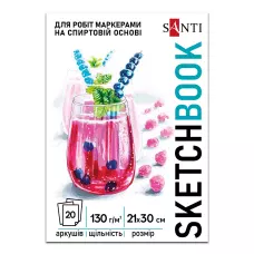 Скетчбук SANTI Fresh А4, 20 аркушів, склейка, 130г/м2., 743214