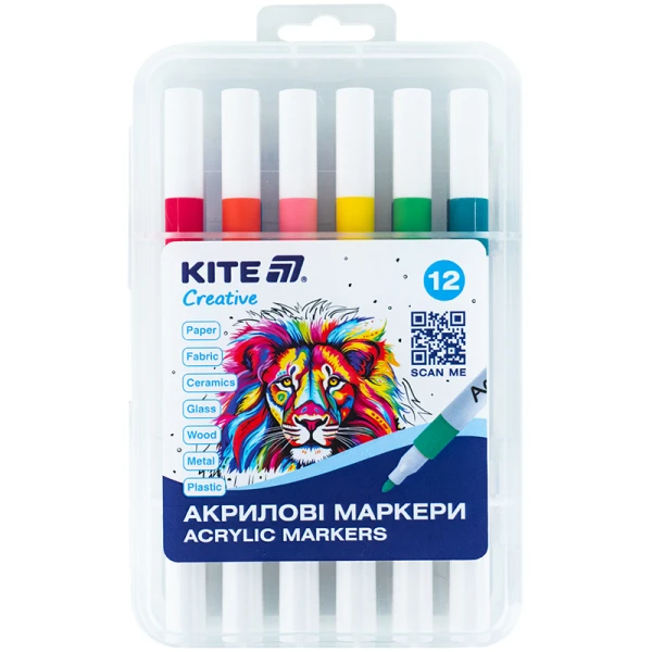 Маркери акрилові, набір 12шт, Kite Creative, K-1156