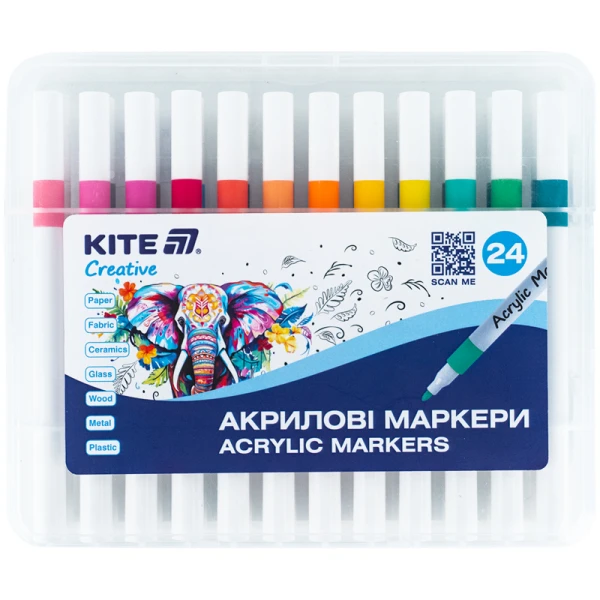 Маркери акрилові, набір 24шт, Kite Creative, K-1157