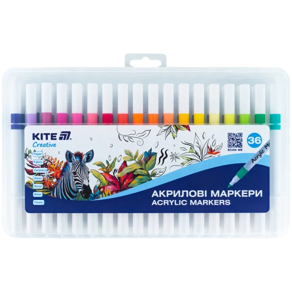 Маркери акрилові, набір 36шт, Kite Creative, K-1158