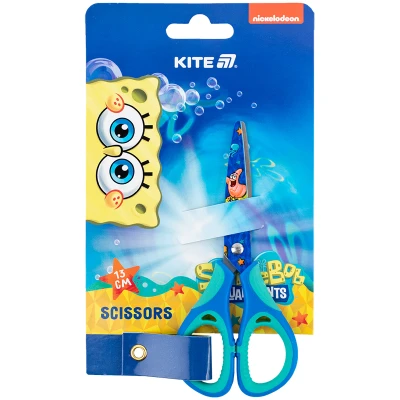 Ножиці дитячі з гум. вставками, малюнок на лезах, 13см. Sponge Bob SB25-148 Kite