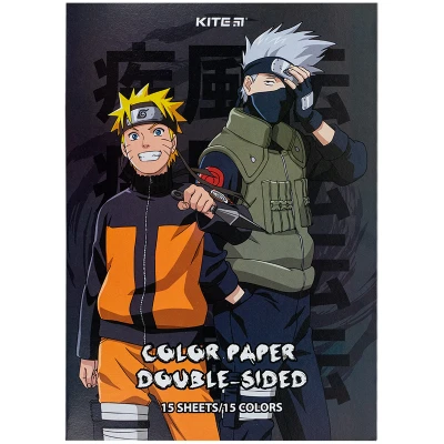 Папір кольоровий двостор. (15арк/15кол), А4 Naruto NR24-250 Kite