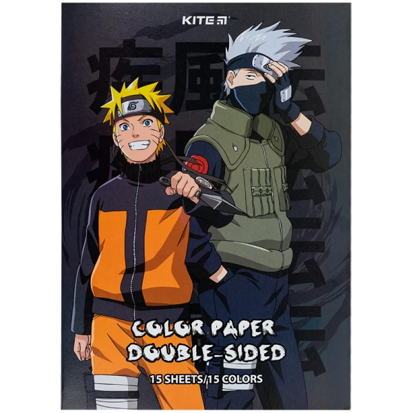 Папір кольоровий двостор. (15арк/15кол), А4 Naruto NR24-250 Kite