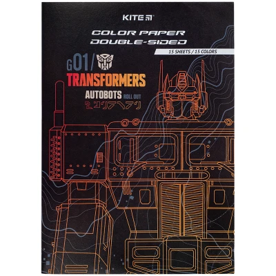 Папір кольоровий двостор. (15арк/15кол), А4 Transformers TF24-250 Kite