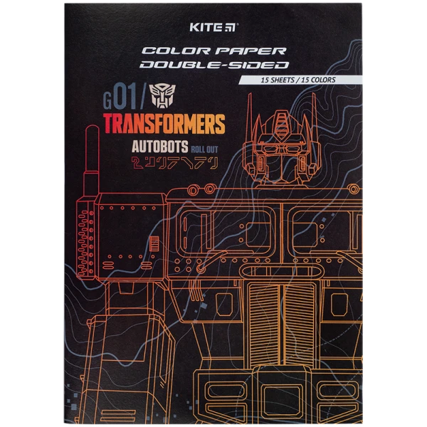 Папір кольоровий двостор. (15арк/15кол), А4 Transformers TF24-250 Kite