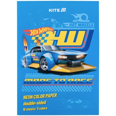 Папір кольоровий неон. (10арк/5кол)  А4 Hot Wheels HW24-252 Kite