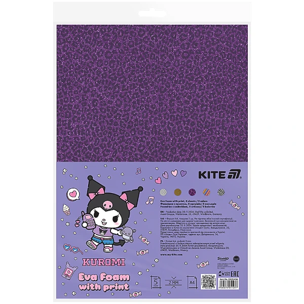 Фоаміран з принтом (5 арк/5 кол), А4, Kuromi HK24-434 Kite