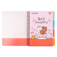 Зошит для записів А5, 80 арк., лінія, софт-тач пласт.обкл. "Line Friends", 765737 YES