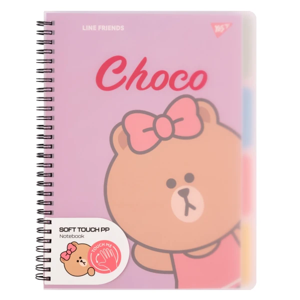 Зошит для записів В5, 80 арк., лінія, софт-тач пласт.обкл. "Line Friends. Choco" 765740 YES