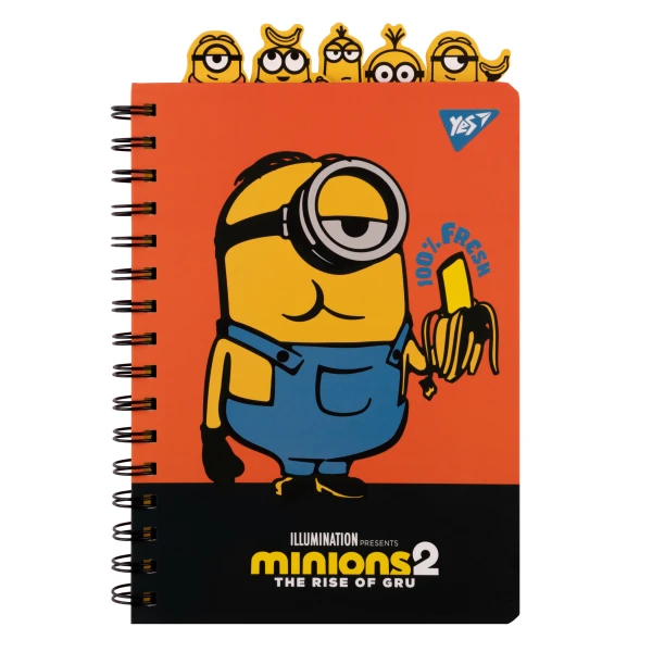 Блокнот А5, 80арк., лінія, cпіраль з фігурн. роздільниками "Minions", 151778 YES