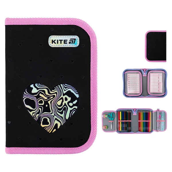 Пенал Kite 1 від., 2 відв., з наповненням K25-622H-3 Love is