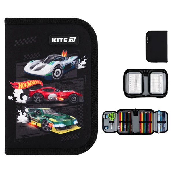 Пенал Kite 1 від., 2 відв., з наповненням HW25-622H-1 Hot Wheels