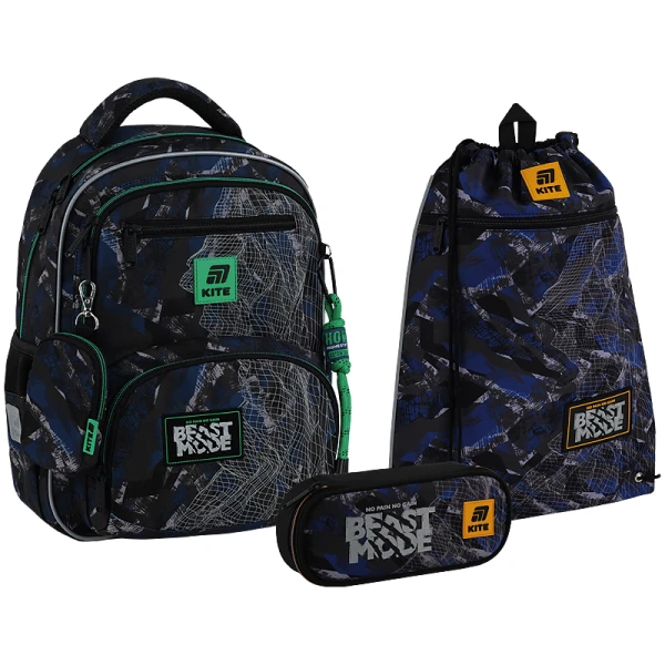 Набір рюкзак + пенал + сумка для взуття Kite SET_K25-773M-3 Beast Mode