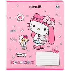 Зошит 12 арк., клітинка, гібр. лак + УФ лак, Hello Kitty HK25-232-1 Kite