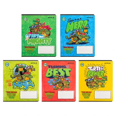 Зошит 12 арк., клітинка, гібр. лак + УФ лак, Ninja Turtles NT24-232 Kite