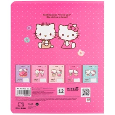 Зошит 12 арк., клітинка, софт тач + УФ лак, Hello Kitty HK25-232-2 Kite