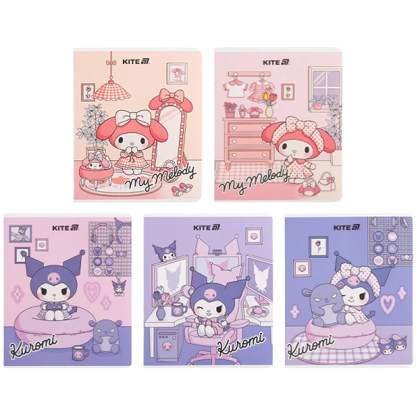 Зошит 24 арк., клітинка, софт тач + УФ лак, Kuromi HK25-238 Kite