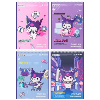 Зошит для малювання, 30 арк., спір., софт тач + УФ лак, Kuromi HK25-243 Kite