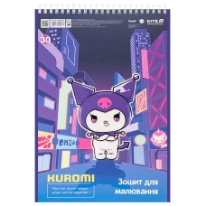 Зошит для малювання, 30 арк., спір., софт тач + УФ лак, Kuromi HK25-243 Kite