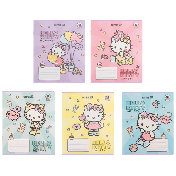 Зошит 12 арк., лінія, УФ лак + глітер, Hello Kitty HK25-234-1 Kite