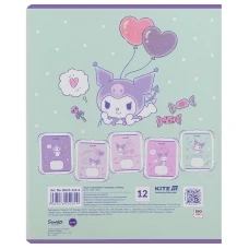 Зошит 12 арк., лінія, УФ лак + глітер, Kuromi HK25-234-2 Kite