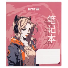Зошит 18 арк., клітинка, гібр. лак + УФ лак, Kite Anime K25-236-1
