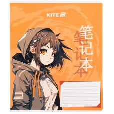 Зошит 18 арк., клітинка, гібр. лак + УФ лак, Kite Anime K25-236-1