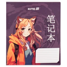 Зошит 18 арк., клітинка, гібр. лак + УФ лак, Kite Anime K25-236-1