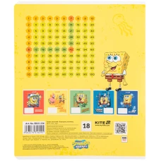 Зошит 18 арк., клітинка, гібр. лак + УФ лак, SpongeBob SquarePants SB25-236 Kite