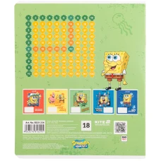 Зошит 18 арк., клітинка, гібр. лак + УФ лак, SpongeBob SquarePants SB25-236 Kite