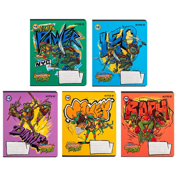 Зошит 18 арк., клітинка, софт тач + УФ лак, Ninja Turtles NT24-236 Kite
