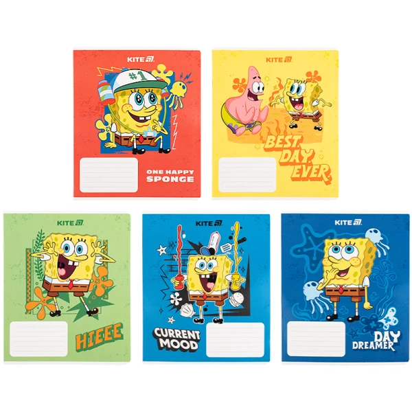 Зошит 18 арк., клітинка, гібр. лак + УФ лак, SpongeBob SquarePants SB25-236 Kite