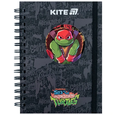 Блокнот вирубка, спіраль, на резинку, А6, 80арк., кліт, Ninja Turtles NT25-229 Kite