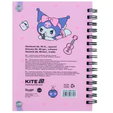 Блокнот вирубка, спіраль, на резинку, А6, 80арк., кліт, Kuromi HK25-229-2 Kite