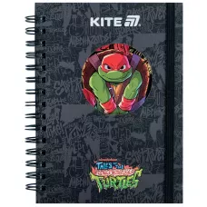Блокнот вирубка, спіраль, на резинку, А6, 80арк., кліт, Ninja Turtles NT25-229 Kite